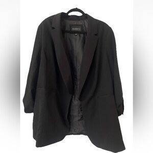 NWT Eloquii Long Line Open Front Blazer Black Cinched Sleeves Sz 22 Suit Jacket